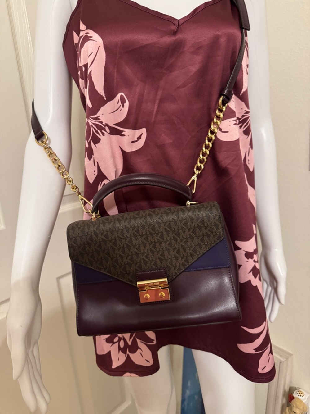Michael Kors Plum Navy Brown Logo Top-Handle Satchel